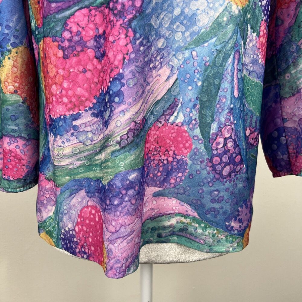 Vintage Devon 70s Blouse Women Medium Neon Purple Green 3/4 Sleeve Union Made - Picture 8 of 14
